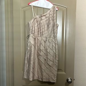 Gorgeous one shoulder tan dress with gold reflections